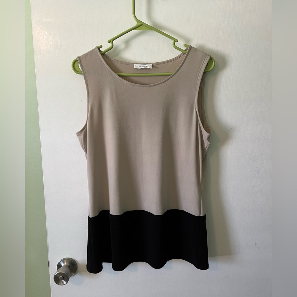 Calvin Klein Collection Tan and Black Sleeveless Tank Top Medium New